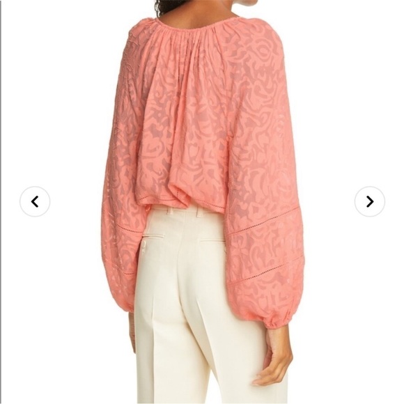 Tanya Taylor Janey Long Sleeve Tie Neck Peasant Top Balloon Sleeve - Picture 4 of 9